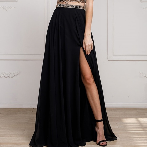 PROM EVENING 2PC GLITTER LONG DRESS AC374 BLACK - Picture 3 of 5